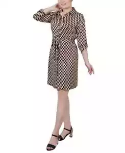 NY Collection Petite 3/4-Sleeve Printed Shirt Dress Women's PM Meerkat Jen Dot - Picture 1 of 17