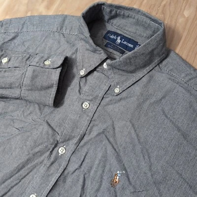 Ralph Lauren Pinpoint Oxford Shirt Men's Med Cotton Gray Shiny Flesh Pony Blake - Image 1 of 4