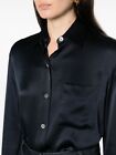 NWT $395 VINCE Luxe Navy Silk Satin Chest Pocket Relaxed Shirt Top Blouse M