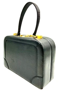 Judith Leiber Handtasche Koffer schwarz Karung Schlangenleder Abend Top Griff - Bild 1 von 8