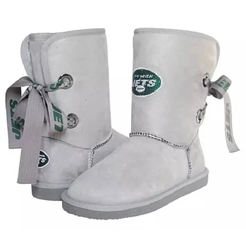 New York Jets NIB CUCE Boots Suede Grey Bow Boots NFL Rhinestone Size 6 Cover