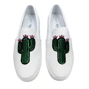 Sneakers slip-on Katy Perry The Kerry applique in tela cactus taglia 8M paillettes - Foto 1 di 12