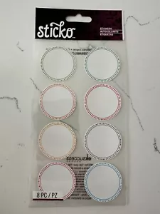 Sticko Autocollant 8 PC Color Circle Labels Green Red Blue Purple Scrapbooking - Picture 1 of 4