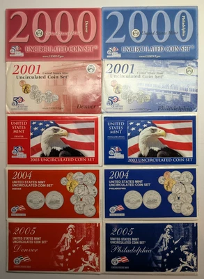 Lot of 10 U.S. Mint P & D Uncirculated Coin Sets 2000-2005 w/ OGP & COA - Image 1 of 4