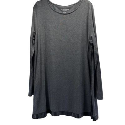 Top túnica para mujer Soft Surroundings talla grande gris negro imitación cuero ribete L/S Foto 1 de 4