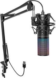TONOR Q9S RGB USB Microphone Condenser Mic Bundle with Boom Arm Stand (RRP £70) - Picture 1 of 7