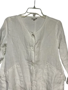 J. Jill Mujer Lino Costero Breezy Top Manga Larga 2 Bolsillos Frontales Lino Blanco - Imagen 1 de 4