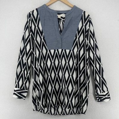 Túnica J.CREW Top M estampada com diamante babador sólido manga longa algodão preto - Imagem 1 de 4