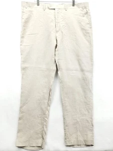 Lauren Ralph Lauren Pants Mens 42x32 Beige 100% Linen Flat Front Dress Chino - Picture 1 of 8