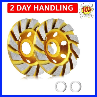 2 Pieces 4 Inch Concrete Stone Ceramic Turbo Diamond Grinding Cup Wheel,12 Se... - Image 1 of 4