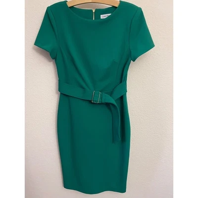 NUEVO Vestido para mujer Calvin Klein verde esmeralda funda cinturón manga corta talla 6 Foto 1 de 4