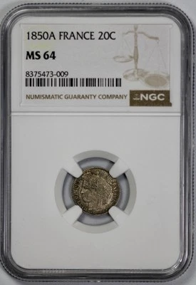 20 céntimos de plata Francia 1850 A NGC MS 64 Foto 1 de 4