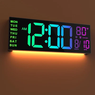 LED Digital Alarm Clock Wall Desk Alarm RGB Remote Large Digital Display 16 in - Image 1 of 4