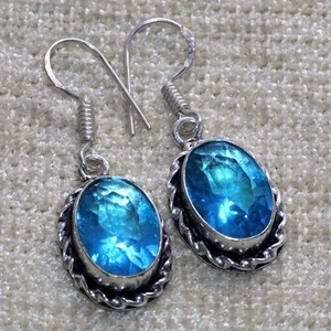 Blue Topaz 925 Silver Plated Handmade Earrings 1.5" Stylish Jewelry GW - Picture 1 of 3