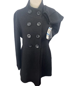 INC Coat Womens XL Black Double Breasted Wool Button Jacket Long Peacoat NWT - Picture 1 of 17