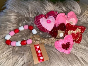 Handmade Sewn Heart Bowl Fillers Lot of 5  with beaded garland set 8 - Picture 1 of 3