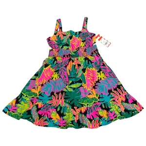 Cat & Jack Girls S 6-7 Cut-Out Maxi Dress Smocked Sleeveless Tropical Multicolor - Picture 1 of 17