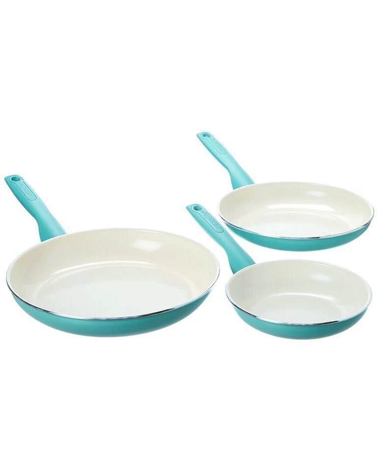 GreenPan Rio Ceramic Nonstick 7", 9.5" and 11" Frying Pan Set - Turquoise