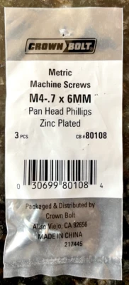 LOTE 6 TORNILLOS DE MÁQUINA MÉTRICOS M4-.7X6mm cabeza de cacerola phillips galvanizado 3 piezas por paquete Foto 1 de 3