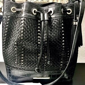 Brahmin BLACK CASCATA Marlowe Drawstring Bucket Bag W/TASSELS SOLD OUT‼️