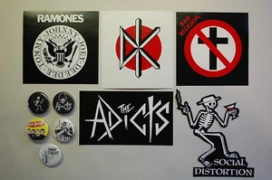 Punk Rock Sticker Decal And Button Pin Set Punk Music Set of 10 (LBSTIX5) - Picture 1 of 3