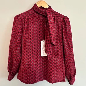 Pendleton Red Blouse Vintage Country Sophisticates Pussy Bow Womens 6 Petite 6P - Picture 1 of 11