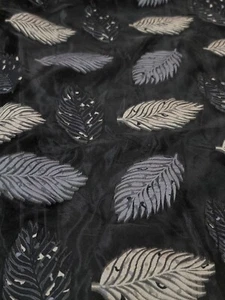 Metallic Silver Taupe Brocade On Black Organza Fabric Sold By The Yard - Picture 1 of 4