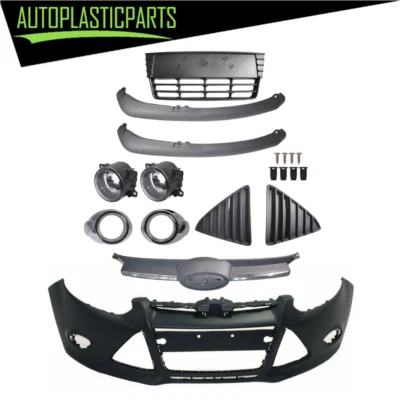 For 2012-2014 Ford Focus Front Grille Fog Lights+Bumper Cover w/o Tow Hook Hole - Image 1 of 4