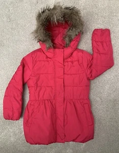 Gap Kids Fuchsia Pink Puffer Coat with Faux Fur Hooded Trim Size 6-7 Years - Picture 1 of 7