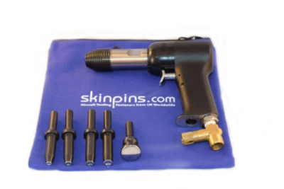 AIRCRAFT TOOLS 3X PNEUMATIC / AIR RIVET GUN WITH .401" 5PC SNAP SET  IN POUCH  - Image 1 of 2
