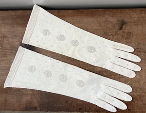 Vintage White Beaded Floral Mid Forearm Length Women’s Dress Gloves - Picture 1 of 8