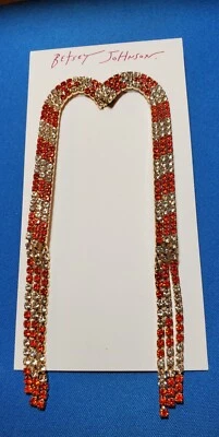 Pendientes colgantes de Navidad Betsey Johnson Holiday bastón de caramelo rojo blanco cristales Foto 1 de 2