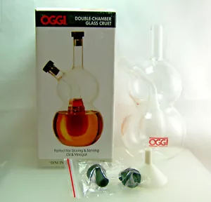 OGGI Oil & Vinegar Blown Glass Double Chamber Cruet Two Spouts New in Box ! - Picture 1 of 3