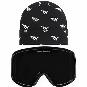 $196 PAPER PLANES Armada Luxe Cashmere Logo Beanie & Snowboarding Goggles SET - Picture 1 of 11