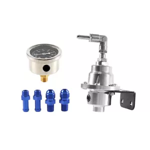 Silver Universal Adjustable Fuel Pressure Regulator with Oil Gauge & End Fitting - Picture 1 of 5