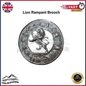Broche a cuadros Scottish Highland Kilt Fly león rampante acabado cromado de 3" broches - Imagen 1 de 2