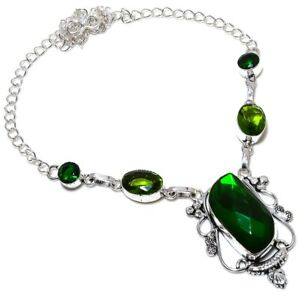 Chrome Diopside, Peridot Gemstone 925 Sterling Silver Jewelry Necklace 36" L008
