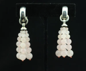 Pendientes Tiffany de plata de ley de 4 hilos de cuarzo rosa con clip - Imagen 1 de 5