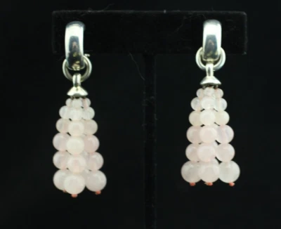 Tiffany Sterling Silver 4 Strand Rose Quartz Dangle Clip On Earrings - Image 1 of 4