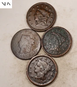 1817+1836+1848+1852 Coronet Head + Braided Hair Large Cent Lot- 4 Coin Set#LCL81 - Picture 1 of 3