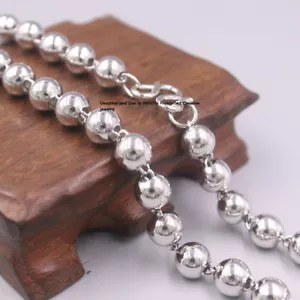 Pure S999 Fine Silver 999 Chain 10mm Glossy Beads Link Necklace 78-79g 23.6inch - Picture 1 of 6