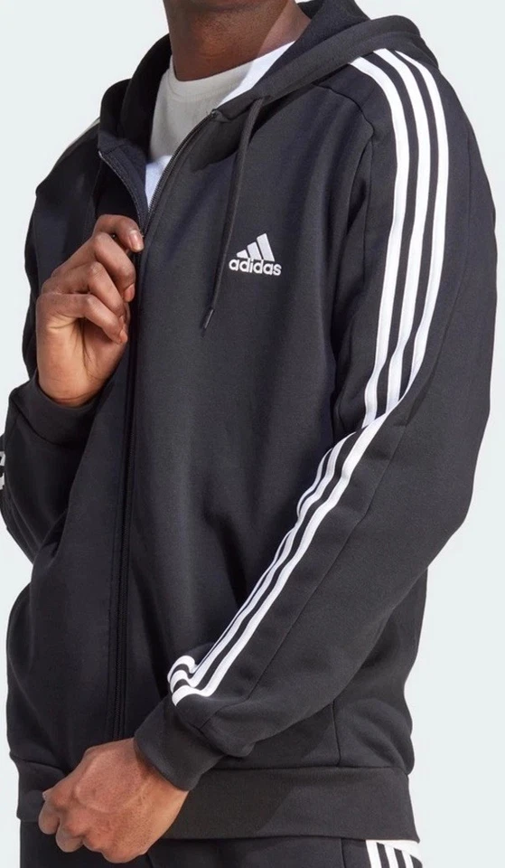 adidas ESSENTIALS FLEECE 3-STRIPES FULL-ZIP HOODIE IB4029 | Black | 2XL