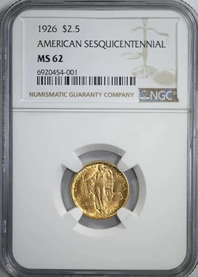 1926 Sesquicentennial Classic Commemorative Gold Quarter Eagle $2.50 NGC MS62 - Image 1 of 4