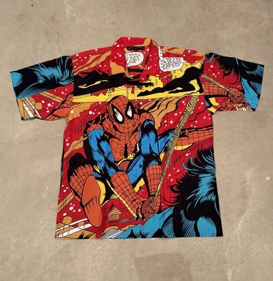 复古 Sean John 蜘蛛侠纽扣衬衫 XL 码 AOP 漫画书超级英雄 — 第 1/4 张图片