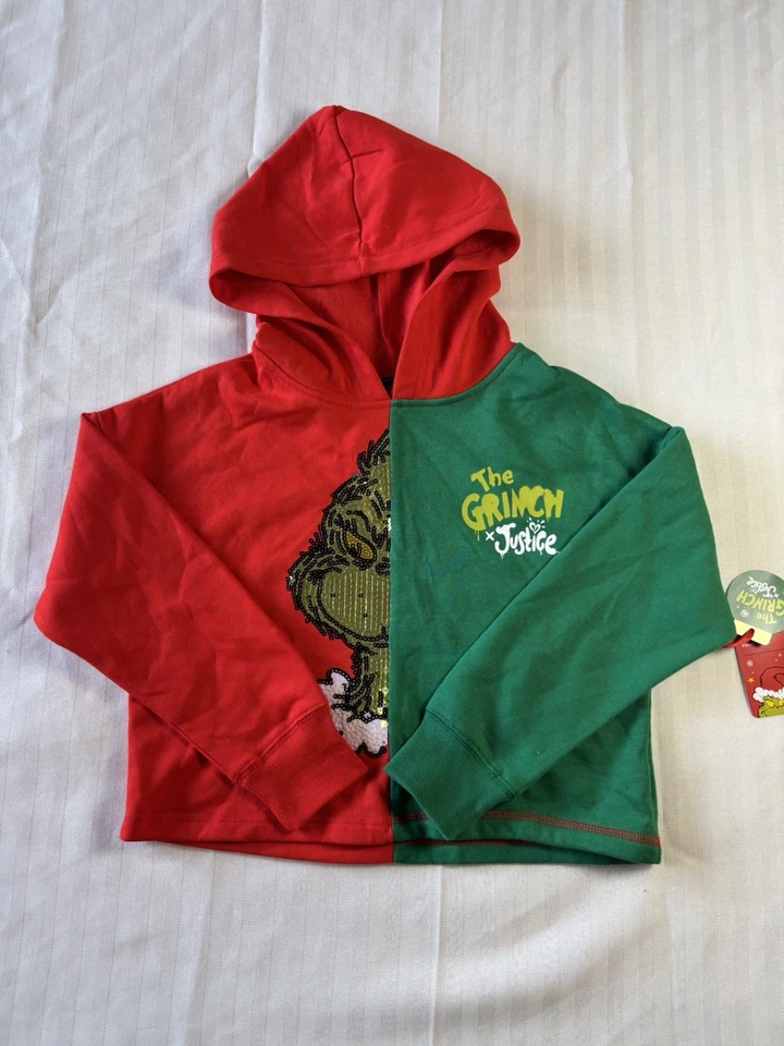 Sudadera con Capucha The Grinch x Justice Colorblock Lentejuelas Talla S Nueva con Etiquetas Roja y Verde Navidad Foto 1 de 4