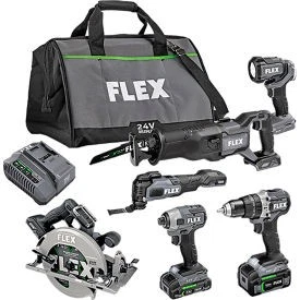 Flex Brushless 6 Tool Combo Kit w/ Hammer Drill  Driver Circular Saw & Work - Image 1 of 1