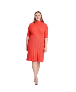 Who What Wear Size 1X Elbow Sleeve Crewneck Flat Rib Dress Orange fall winter - Picture 1 of 10