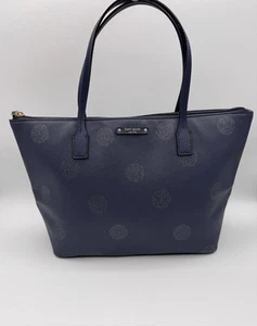 New Kate Spade Navy Blue Polka Dot Sparkle Tote Haven Lane Hand Handbag NWOT - Picture 1 of 14