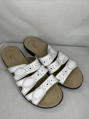 Clarks Collection Leisa Cacti Women's Sandals 9 White Leather 3 Strap excellent - Изображение 1 из 4
