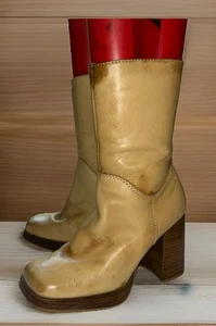 Stivali chinky donna vintage Y2K bongo platform tacco impilato punta quadrata 8 M - Foto 1 di 16